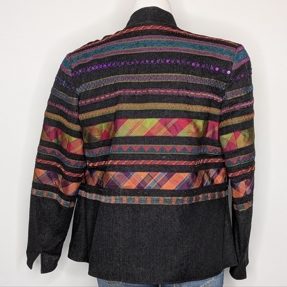 Colwater Creek Black Purple Colorful Beaded Open Jacket 14 - Picture 5 of 9